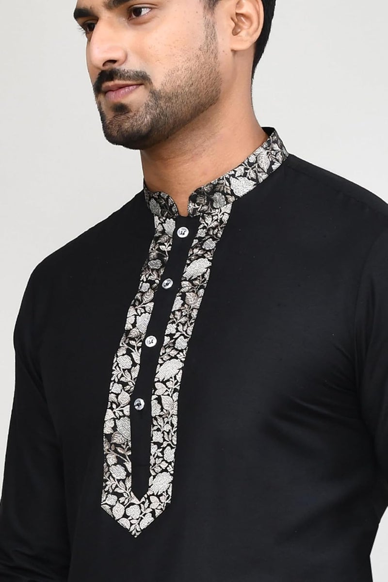 POLY2FAB Hathkargha Men’s Cotton Kurta & Pyajama Set with Embroidered Neck & Cuff - Traditional Ethnic Wear for Festivals & Weddings - Image 4